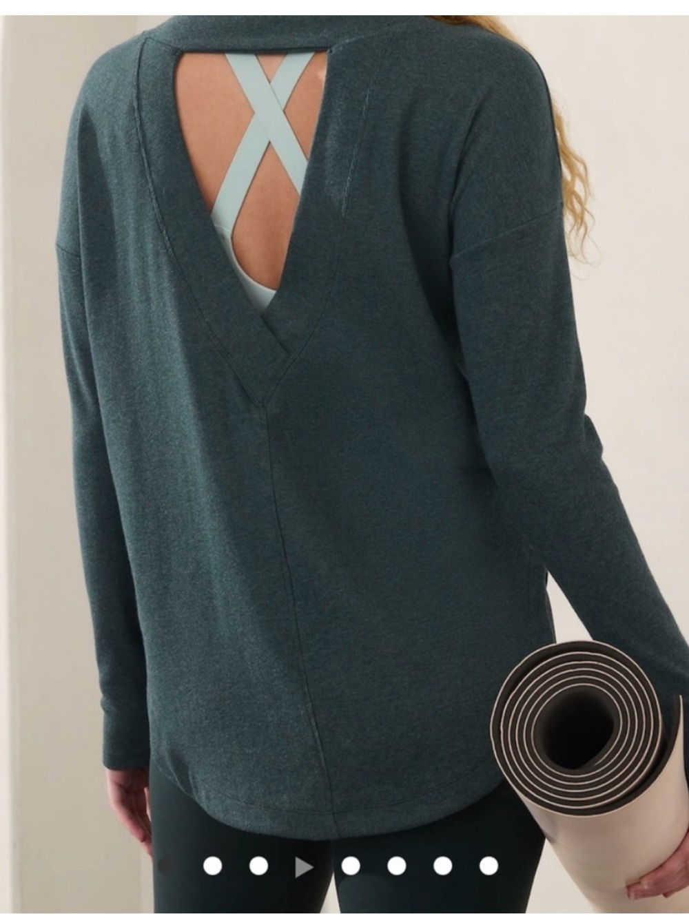 Athleta Presence Sweatshirt Long Sleeve V-Back Top in Cypress Green Sz. M